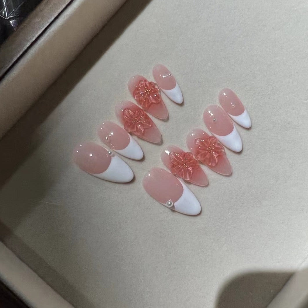 SIREN-3D FLOWER TEN PIECES OF HANDCRAFTED PRESS ON NAIL