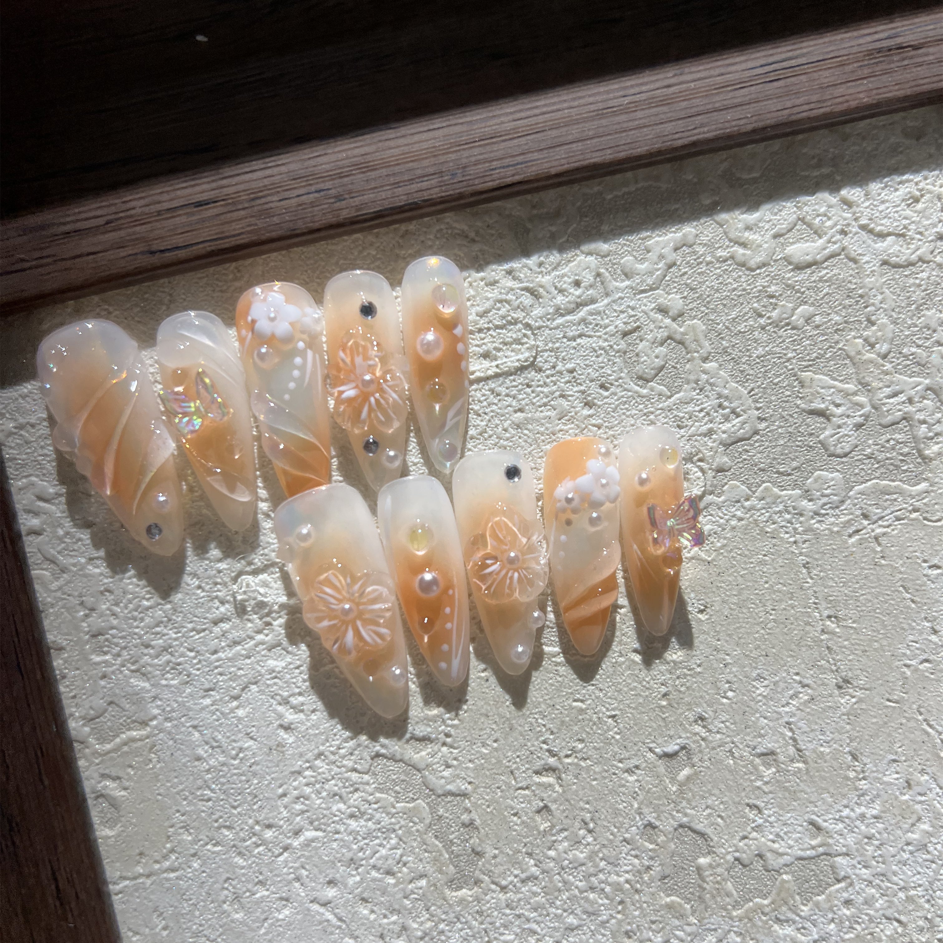 MAGICAL NIGHT-3D FLOWER TEN PIECES OF HANDCRAFTED PRESS ON NAIL