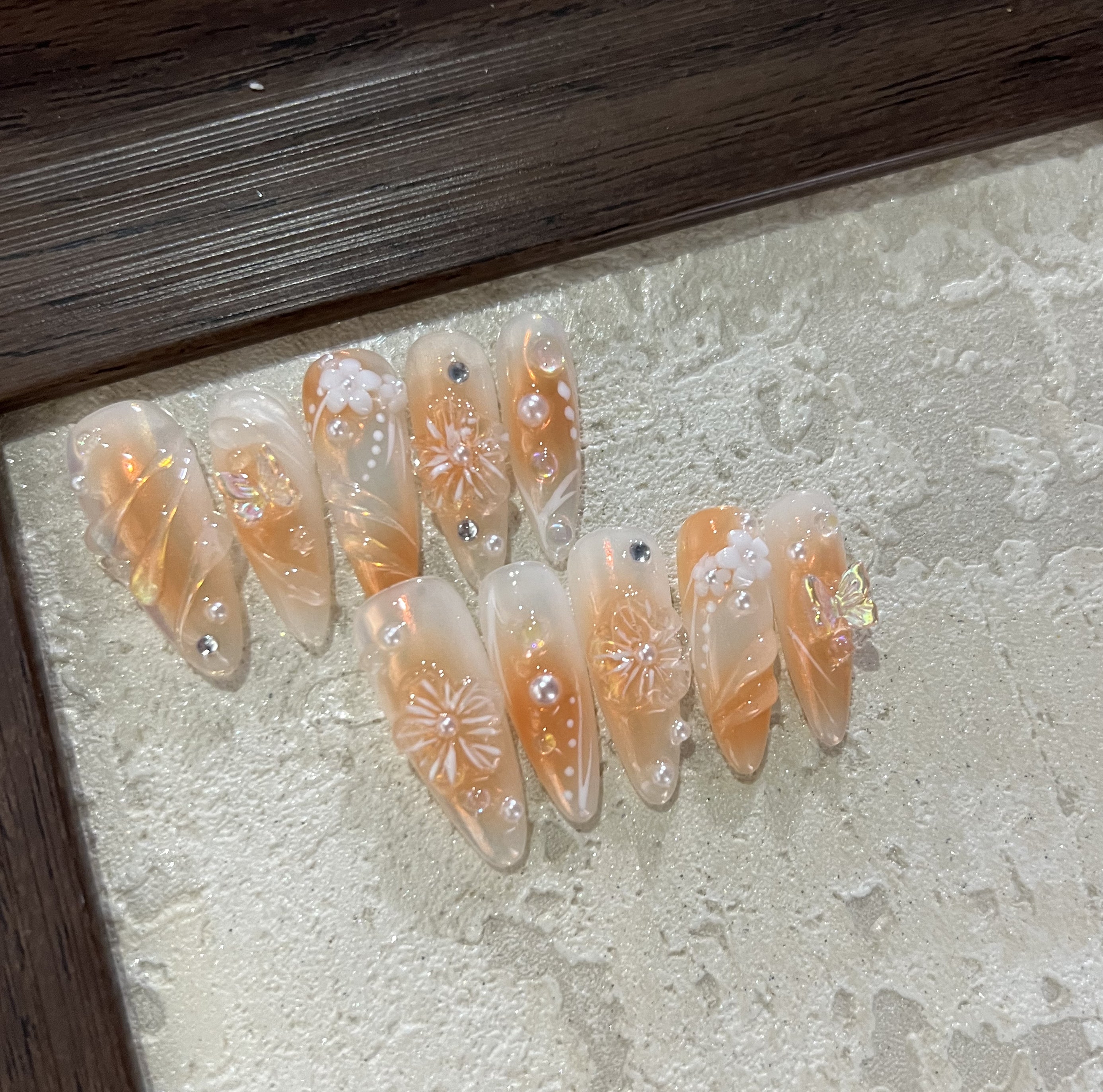 MAGICAL NIGHT-3D FLOWER TEN PIECES OF HANDCRAFTED PRESS ON NAIL