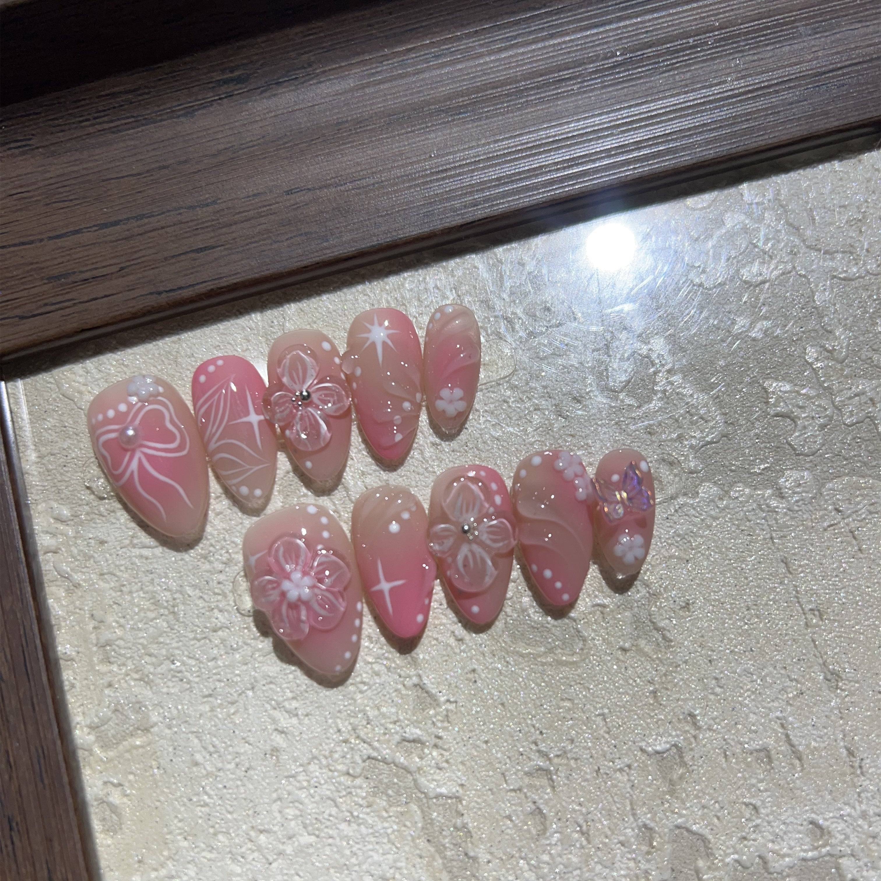 HEARTBEAT SIGNAL-3D FLOWER TEN PIECES OF HANDCRAFTED PRESS ON NAIL