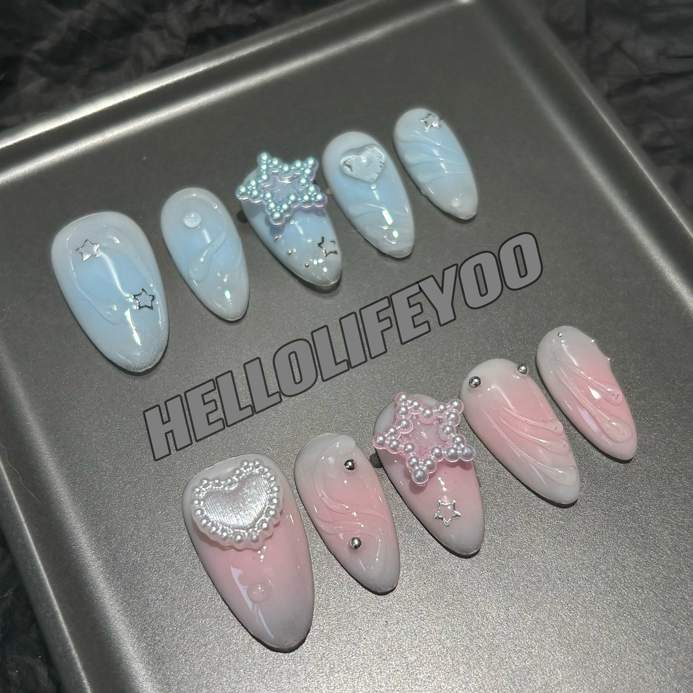 ICE CREAM-TEN PIECES OF HANDCRAFTED PRESS ON NAIL