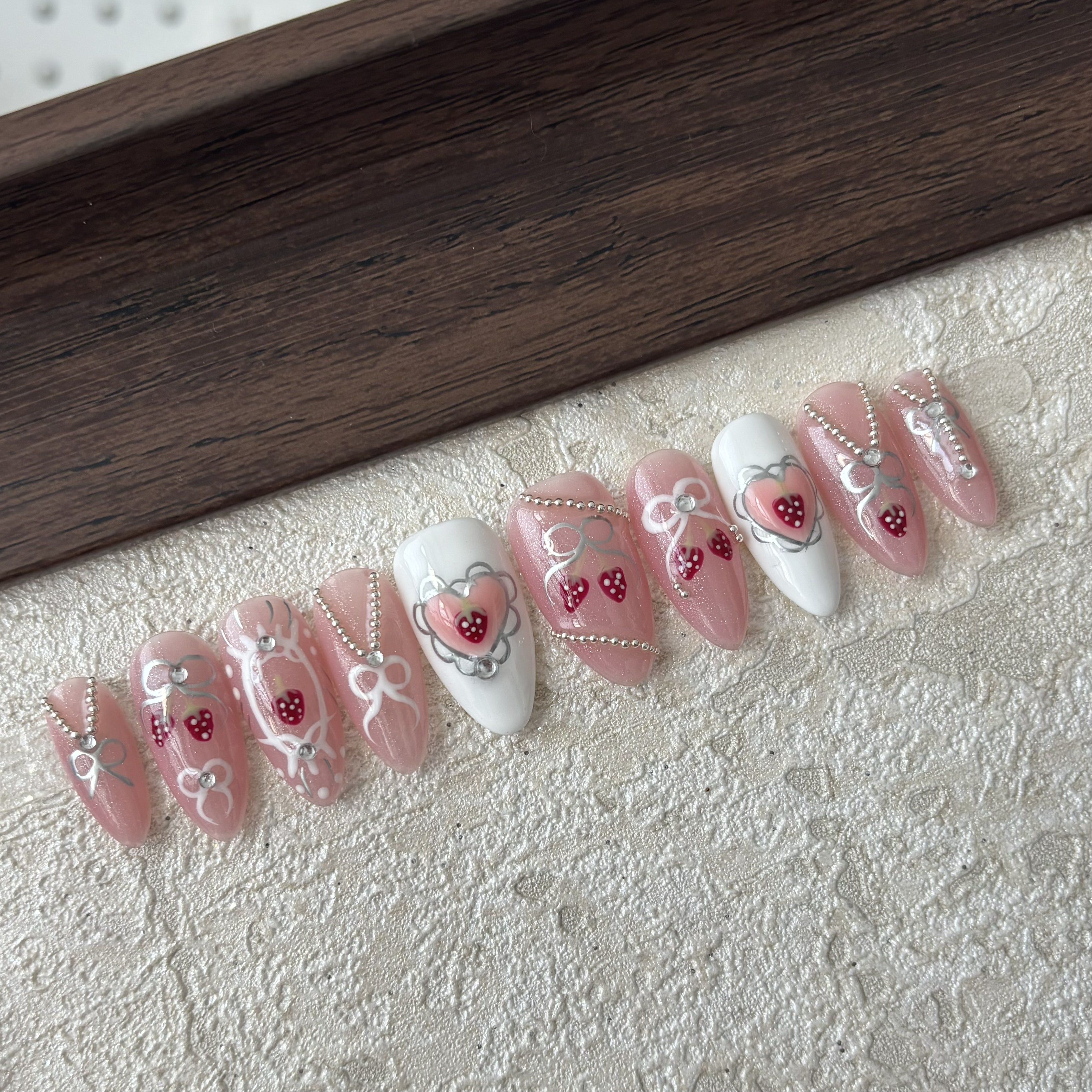 CUTE STRAWBERRY-TEN PIECES OF HANDCRAFTED PRESS ON NAIL