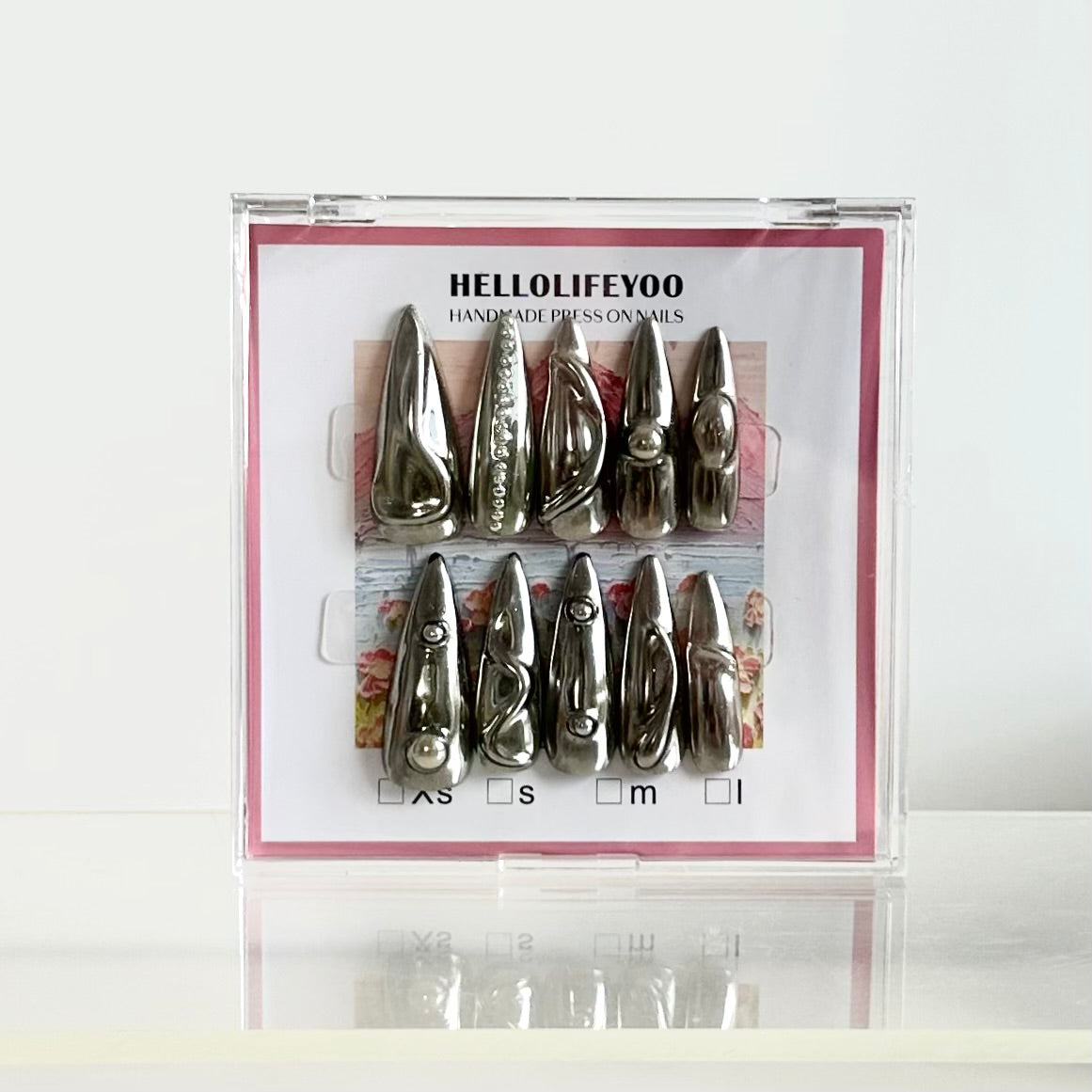 LIQUID METAL - TEN PIECES OF HANDCRAFTED PRESS ON NAIL