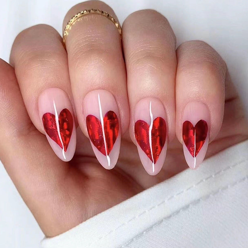24PCS MEDIUM ALMONDS VALENTINE'S DAY NAILS