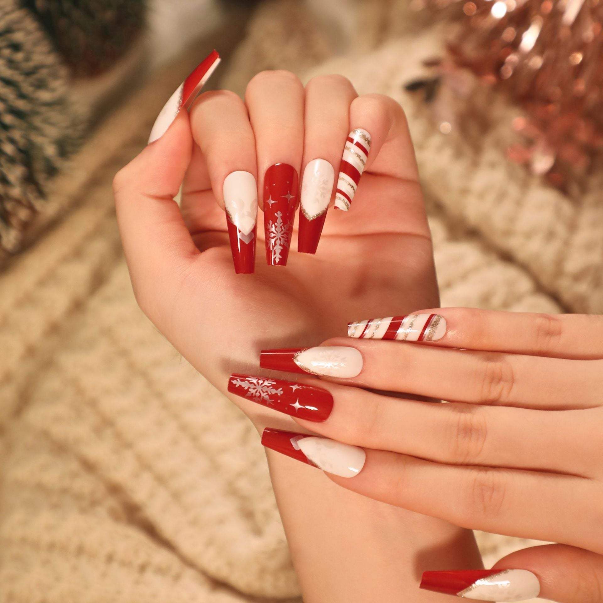 24PCS LONG COFFIN CHRISTMAS NAILS