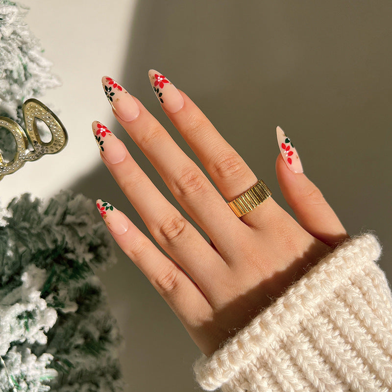 24PCS MEDIUM ALMONDS CHRISTMAS NAILS