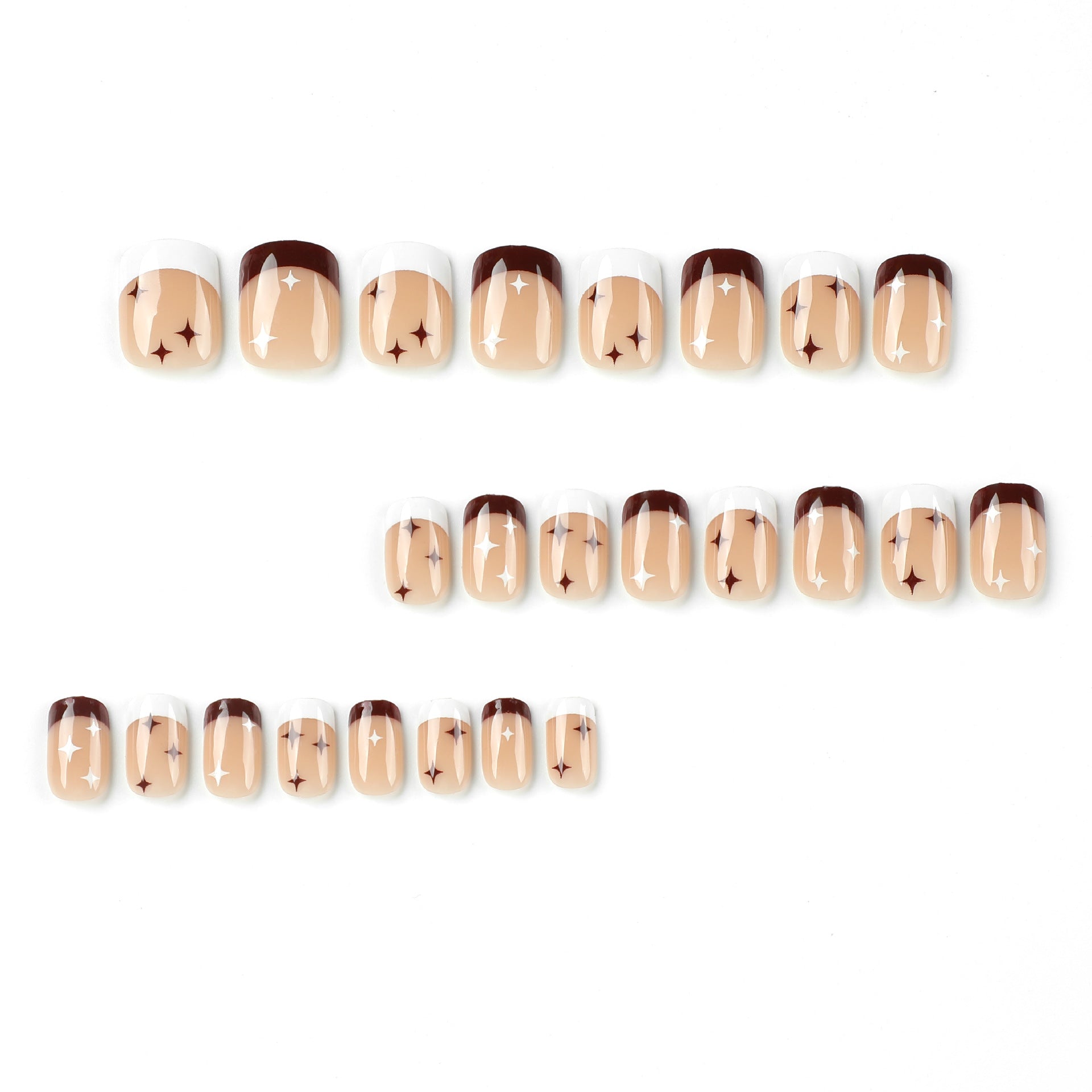 24 PCS SHORT SQUARE STAR PRESS ON NAILS