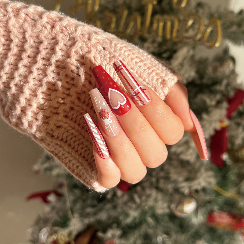 24PCS LONG COFFIN CHRISTMAS NAILS