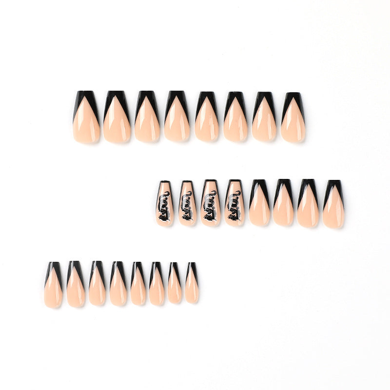 24 PCS MEDIUM COFFIN BLACK DRAGON PRESS ON NAILS
