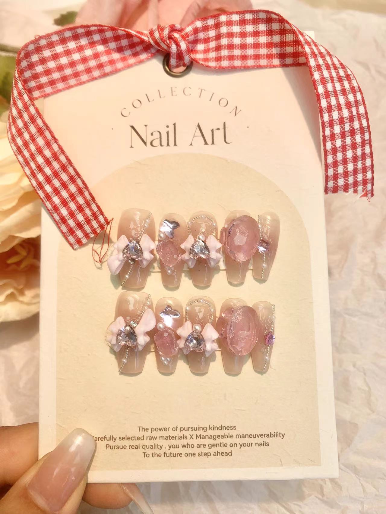 PINK BUBBLES-TEN PIECES OF HANDCRAFTED PRESS ON NAIL