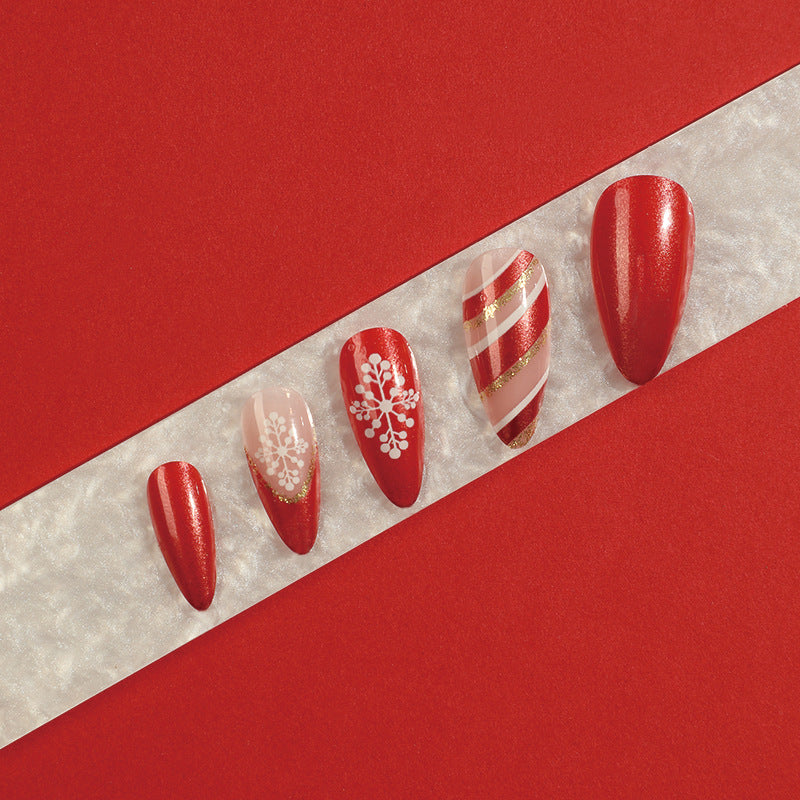 24PCS MEDIUM ALMONDS CHRISTMAS NAILS