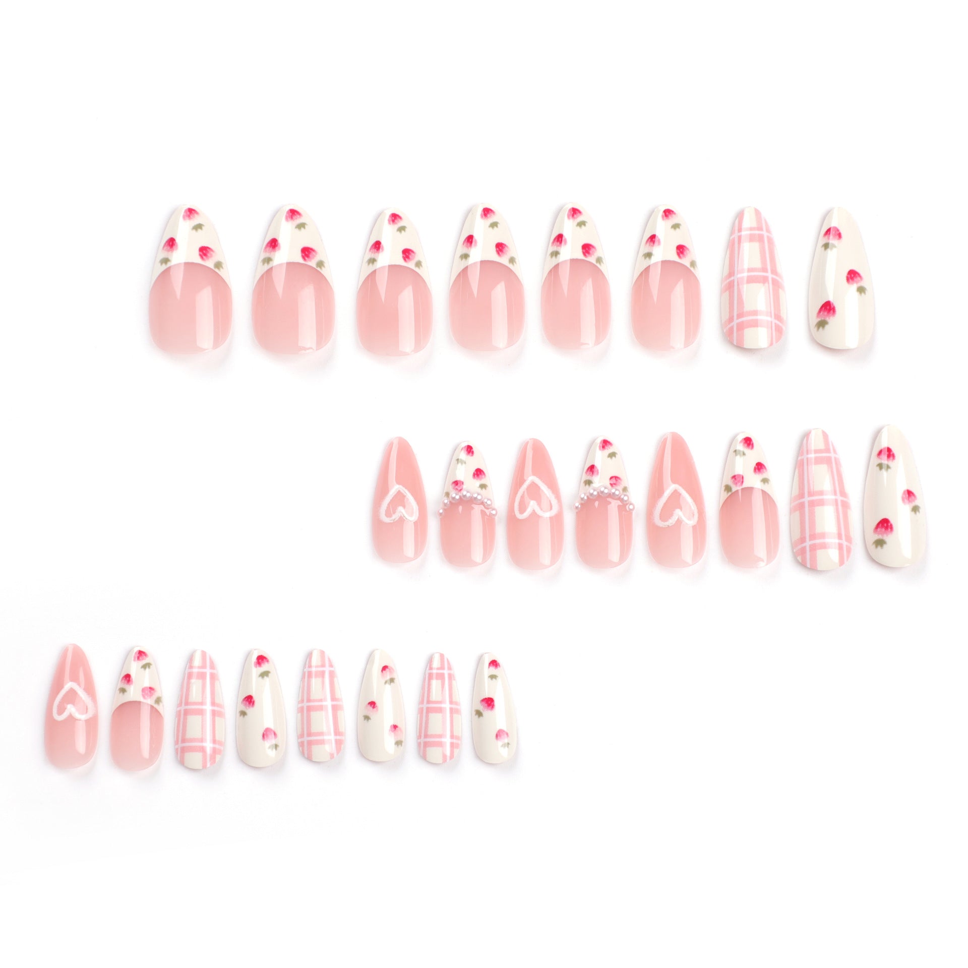 24PCS MEDIUM ALMONDS STRAWBERRY PRESS ON NAILS