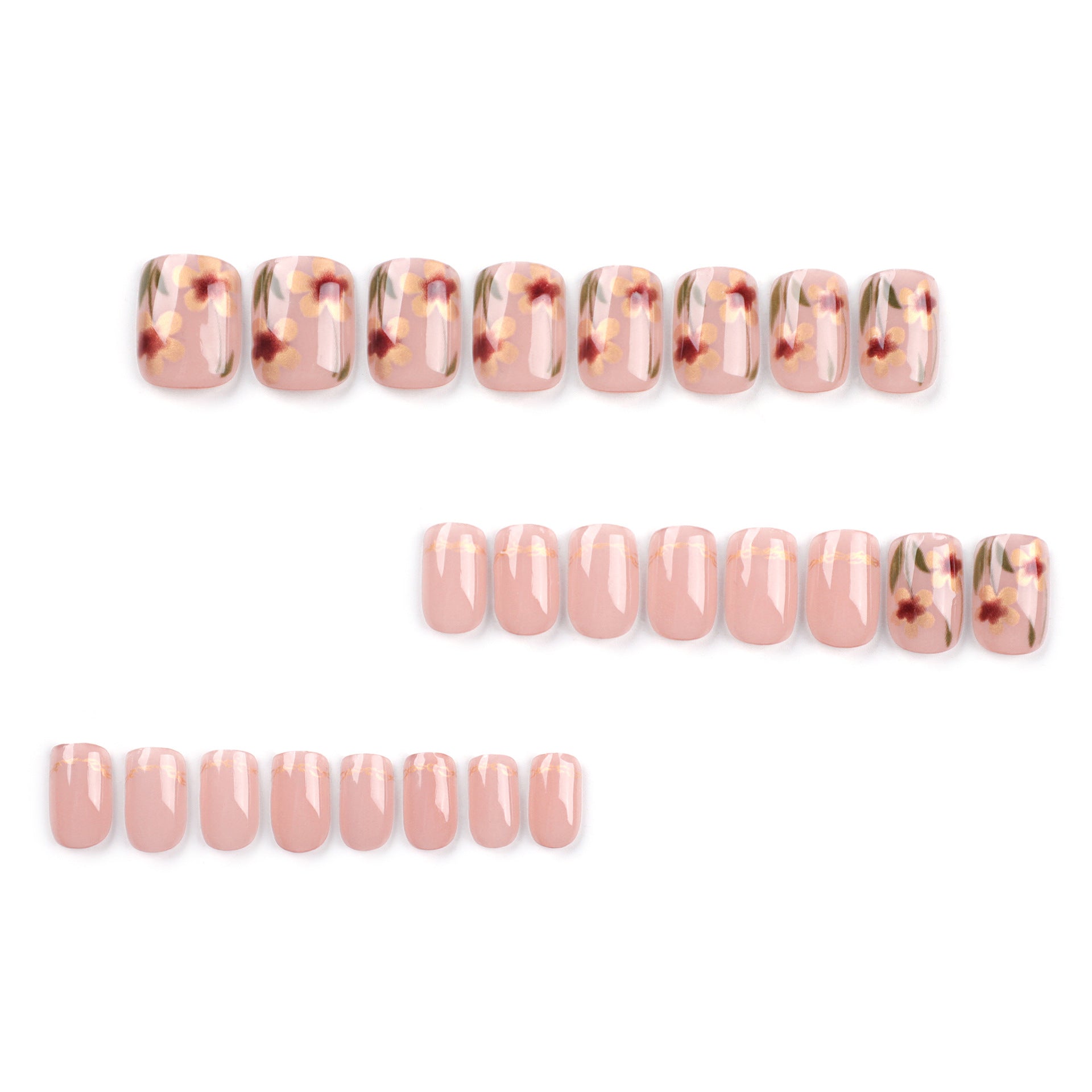 24 PCS SHORT SQUARE FLOWER PRESS ON NAILS