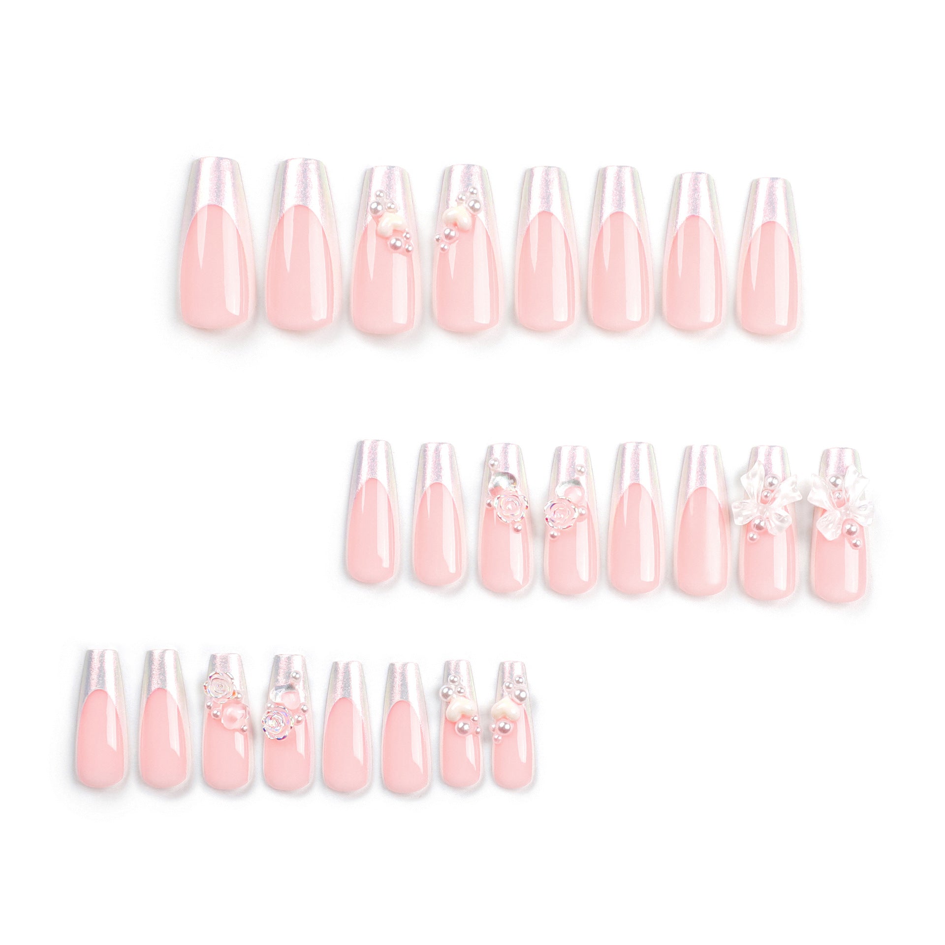 24 PCS LONG COFFIN CUTE BOW PRESS ON NAILS