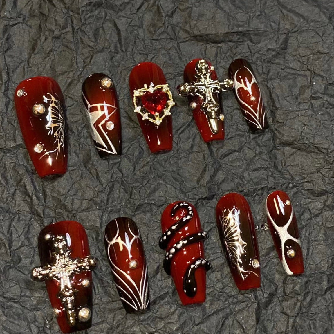 BLOOD STAINS-TEN PIECES OF HANDCRAFTED PRESS ON NAIL