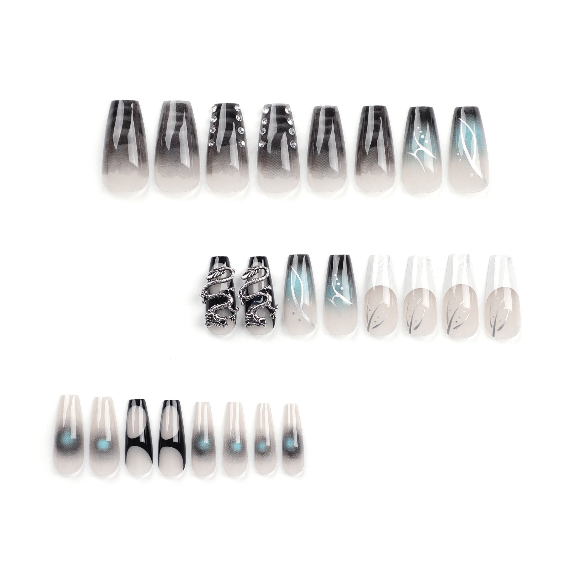 24 PCS MEDIUM COFFIN DRAGON PRESS ON NAILS