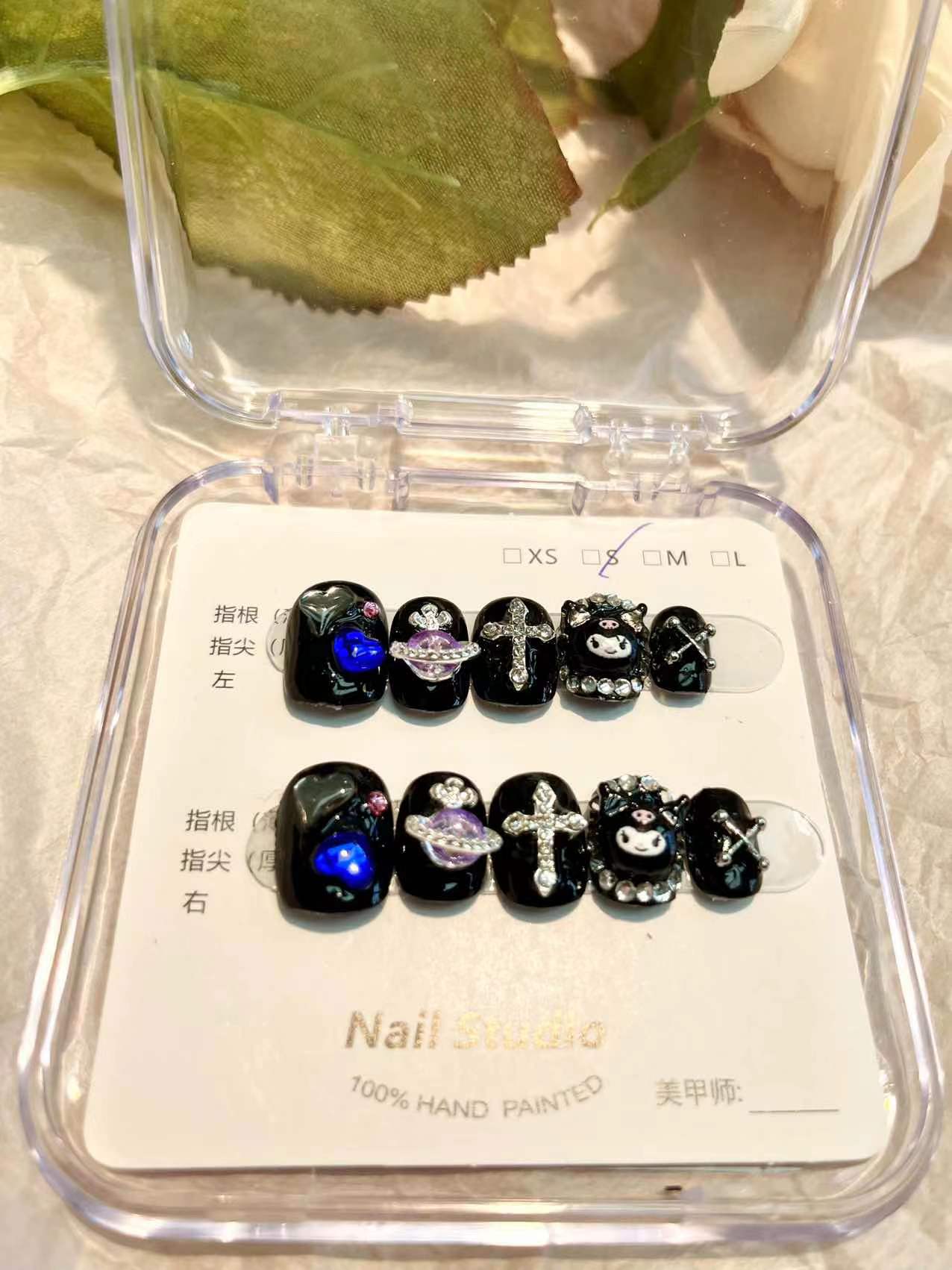 SWEET COOL KUROMI-TEN PIECES OF HANDCRAFTED PRESS ON NAIL