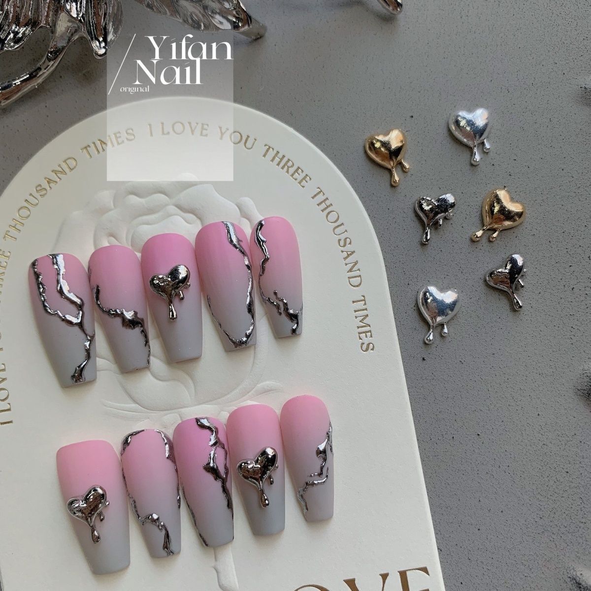 PINKPINK-TEN PIECES OF HANDCRAFTED PRESS ON NAIL