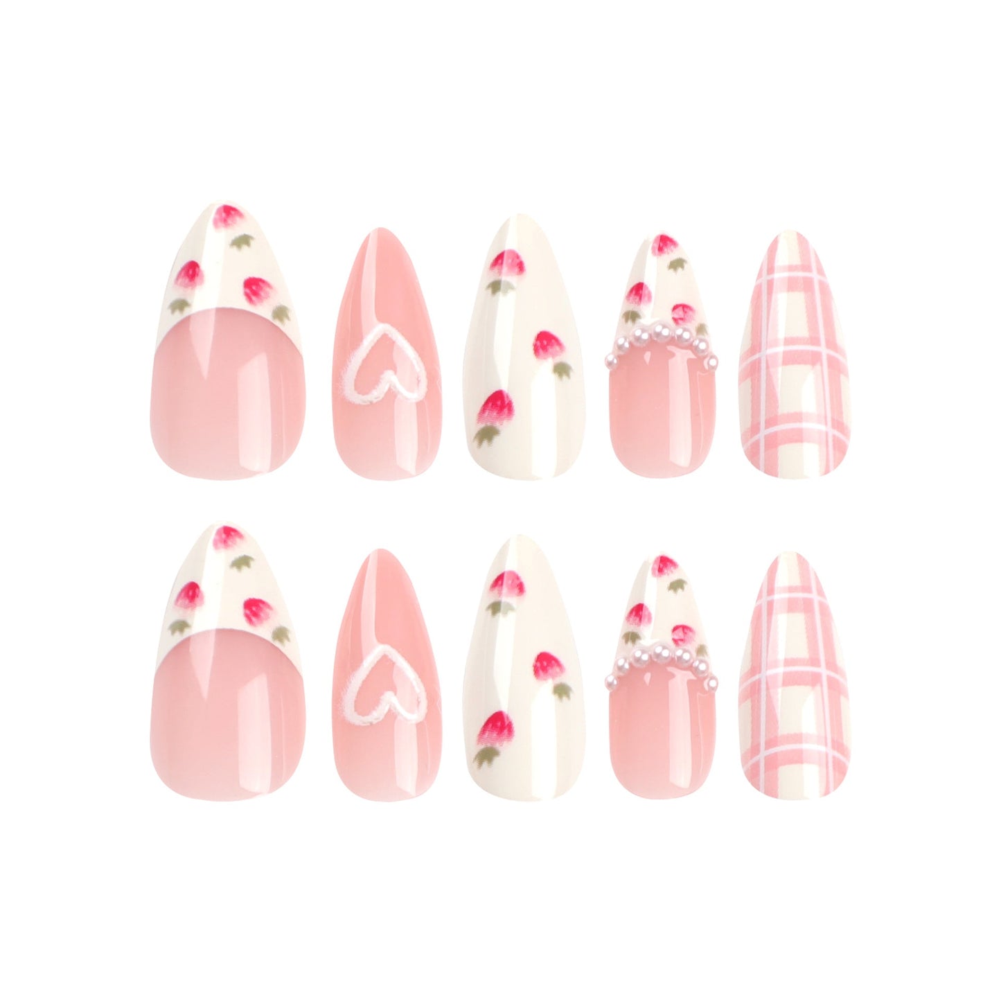 24PCS MEDIUM ALMONDS STRAWBERRY PRESS ON NAILS