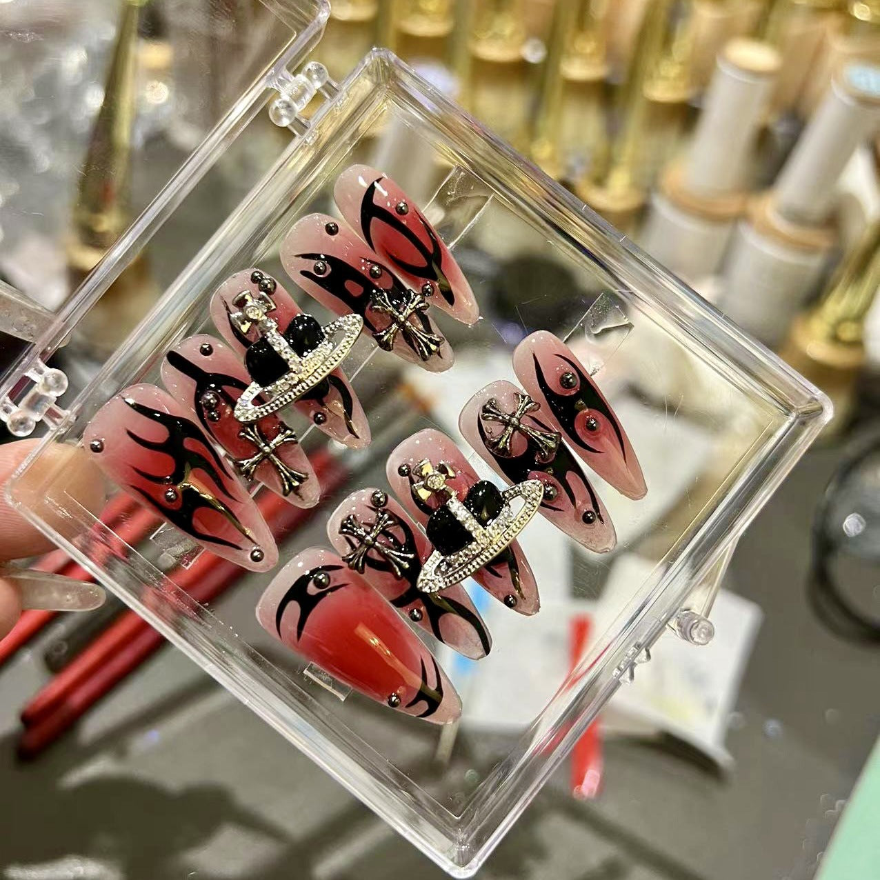RED HAIR WITCH-TEN PIECES OF HANDCRAFTED PRESS ON NAIL