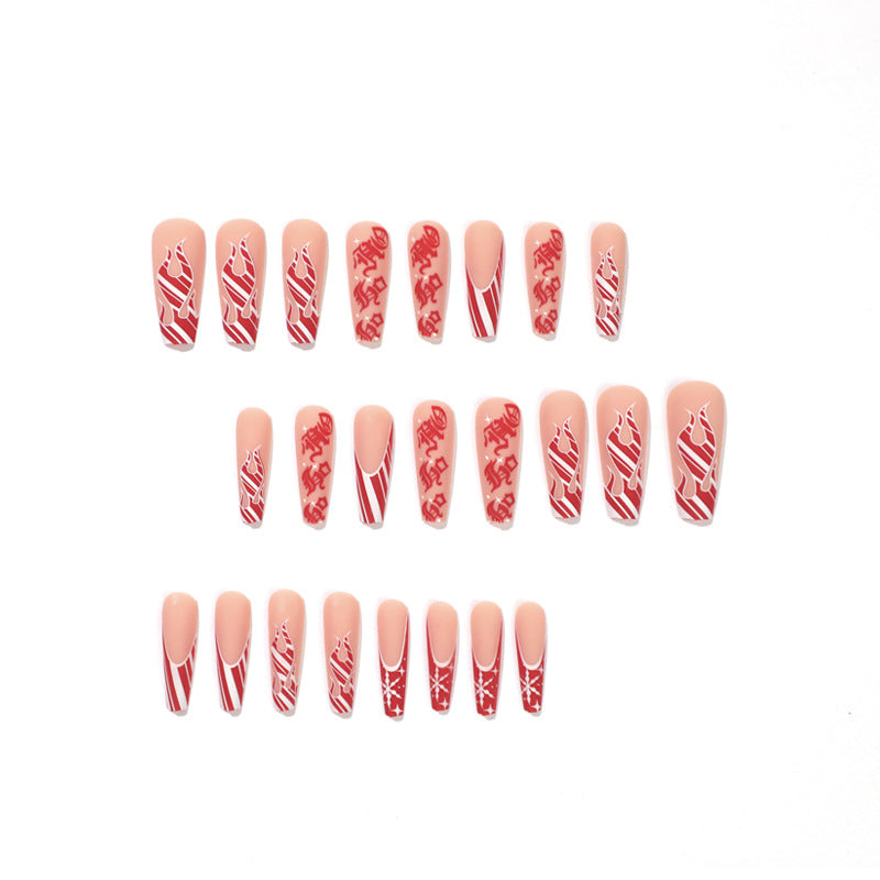 24PCS LONG COFFIN CHRISTMAS NAILS