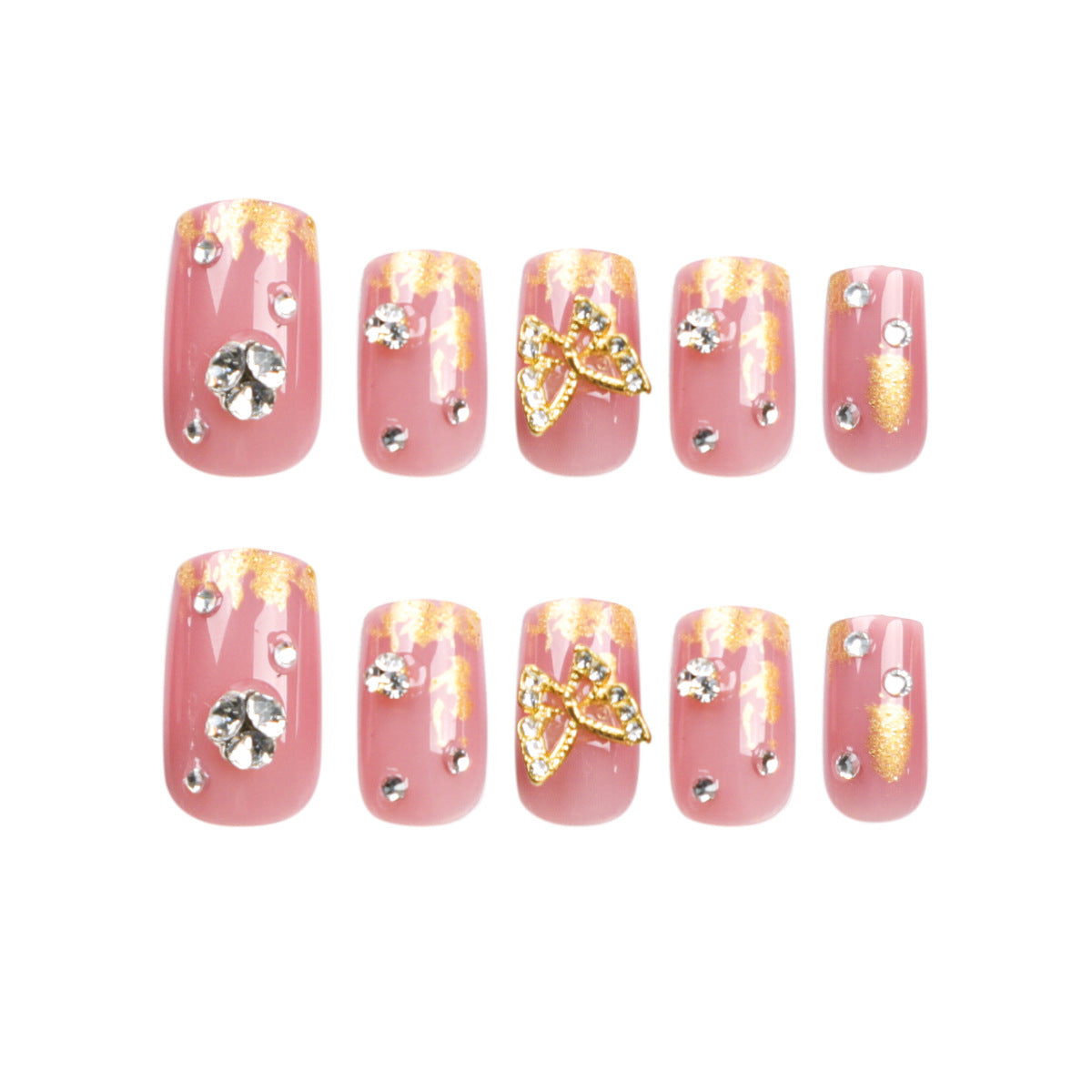24 PCS MEDIUM SQUARE GOLDEN BUTTERFLY PRESS ON NAILS