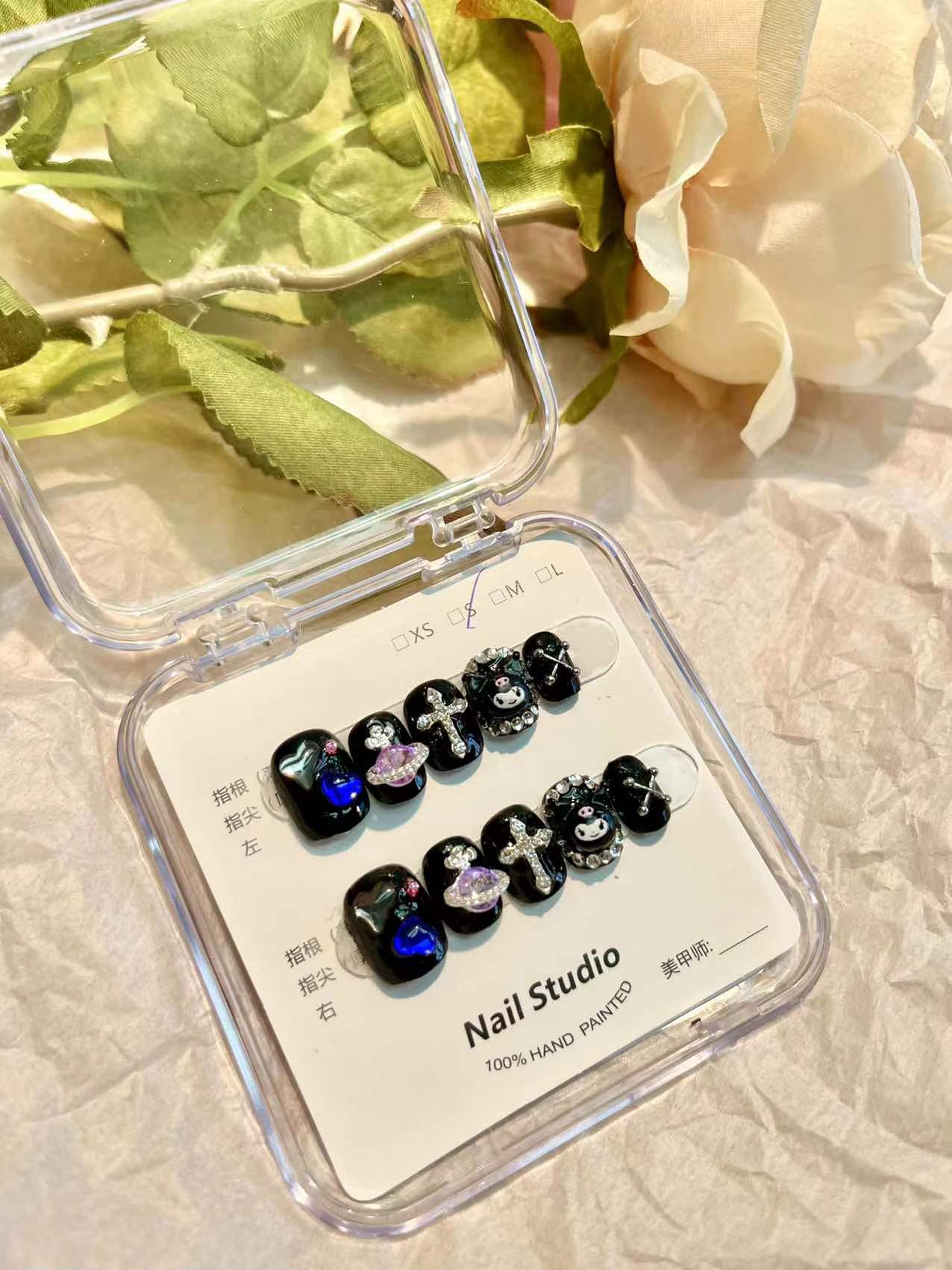 SWEET COOL KUROMI-TEN PIECES OF HANDCRAFTED PRESS ON NAIL