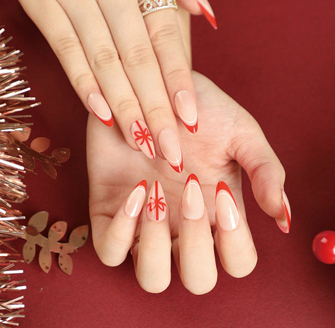 24PCS MEDIUM ALMONDS CHRISTMAS NAILS