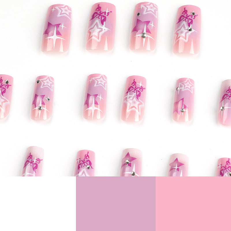 24PCS LONG SQUARE PURPLE STARS PRESS ON NAILS