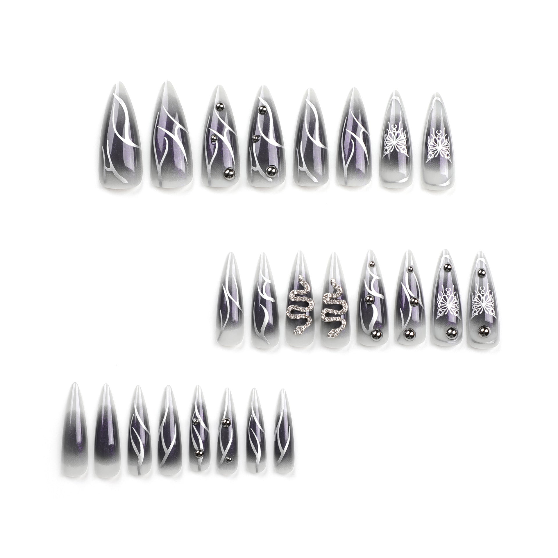 24PCS STILETTO PUNK WIND SNAKE PRESS ON NAILS