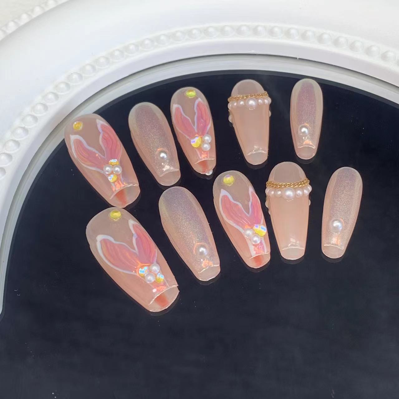 MERMAID-TEN PIECES OF HANDCRAFTED PRESS ON NAIL