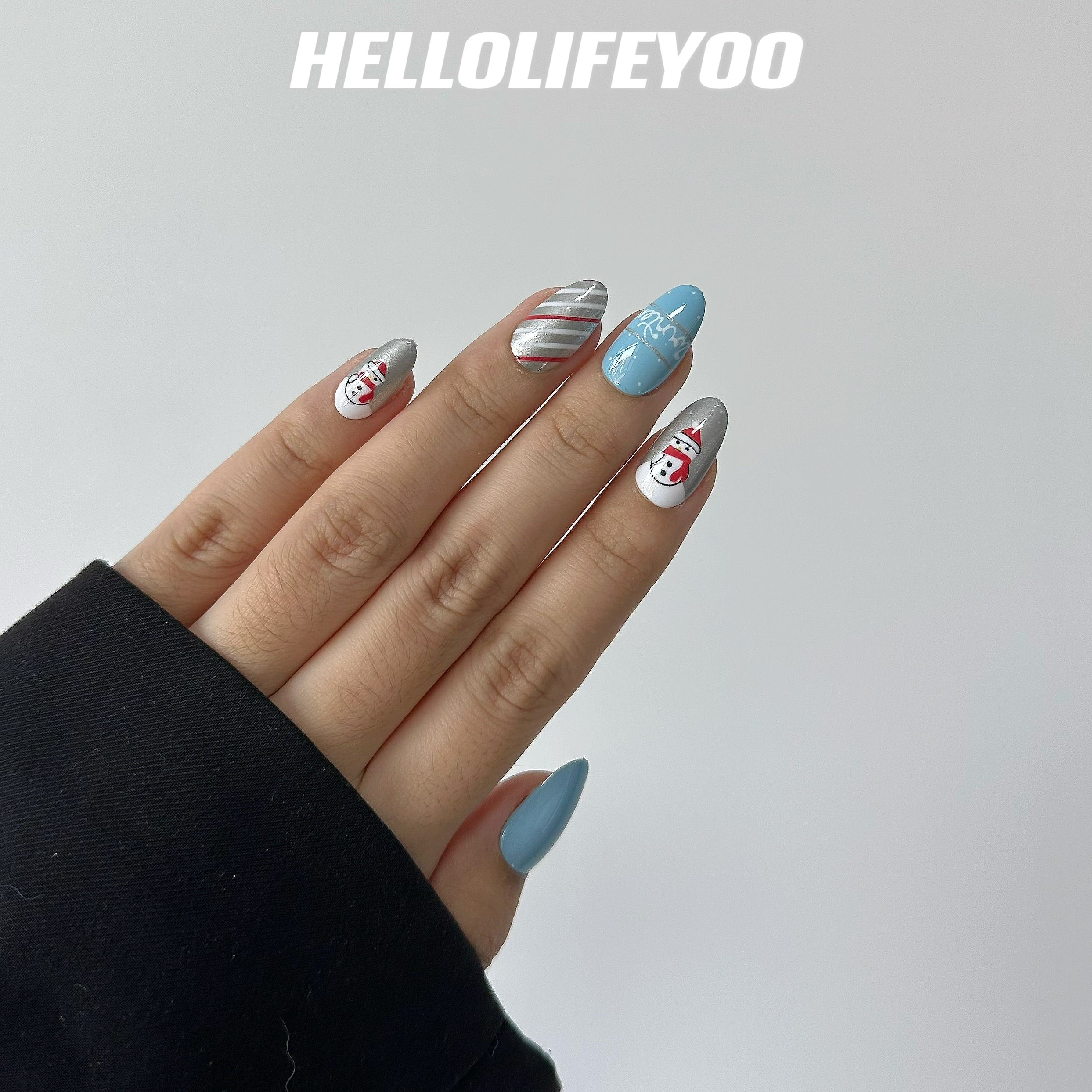 SNOWMAN GREY-CHRISTMAS PRESSON NAILS - 28 PCS