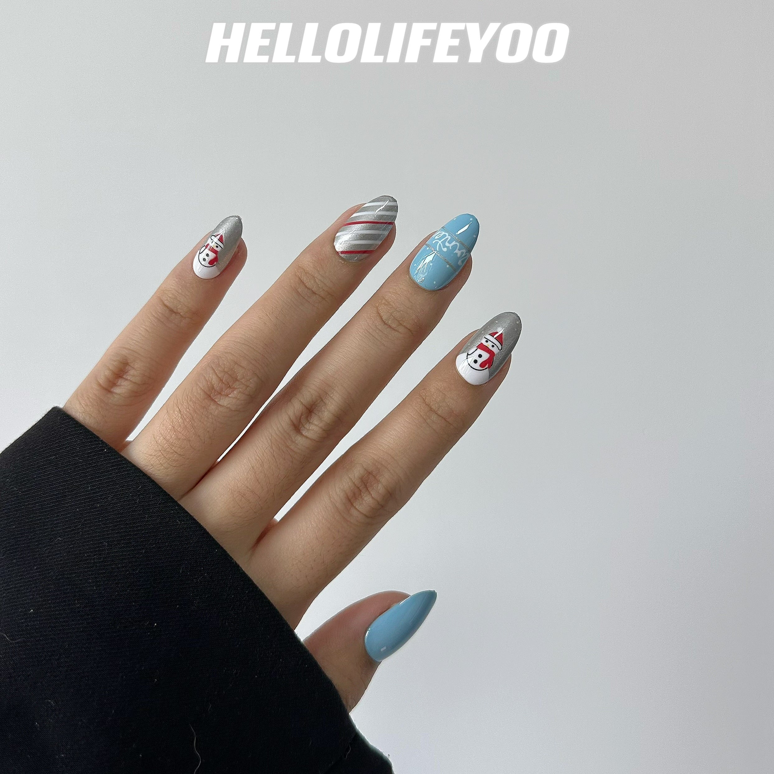 SNOWMAN GREY-CHRISTMAS PRESSON NAILS - 28 PCS