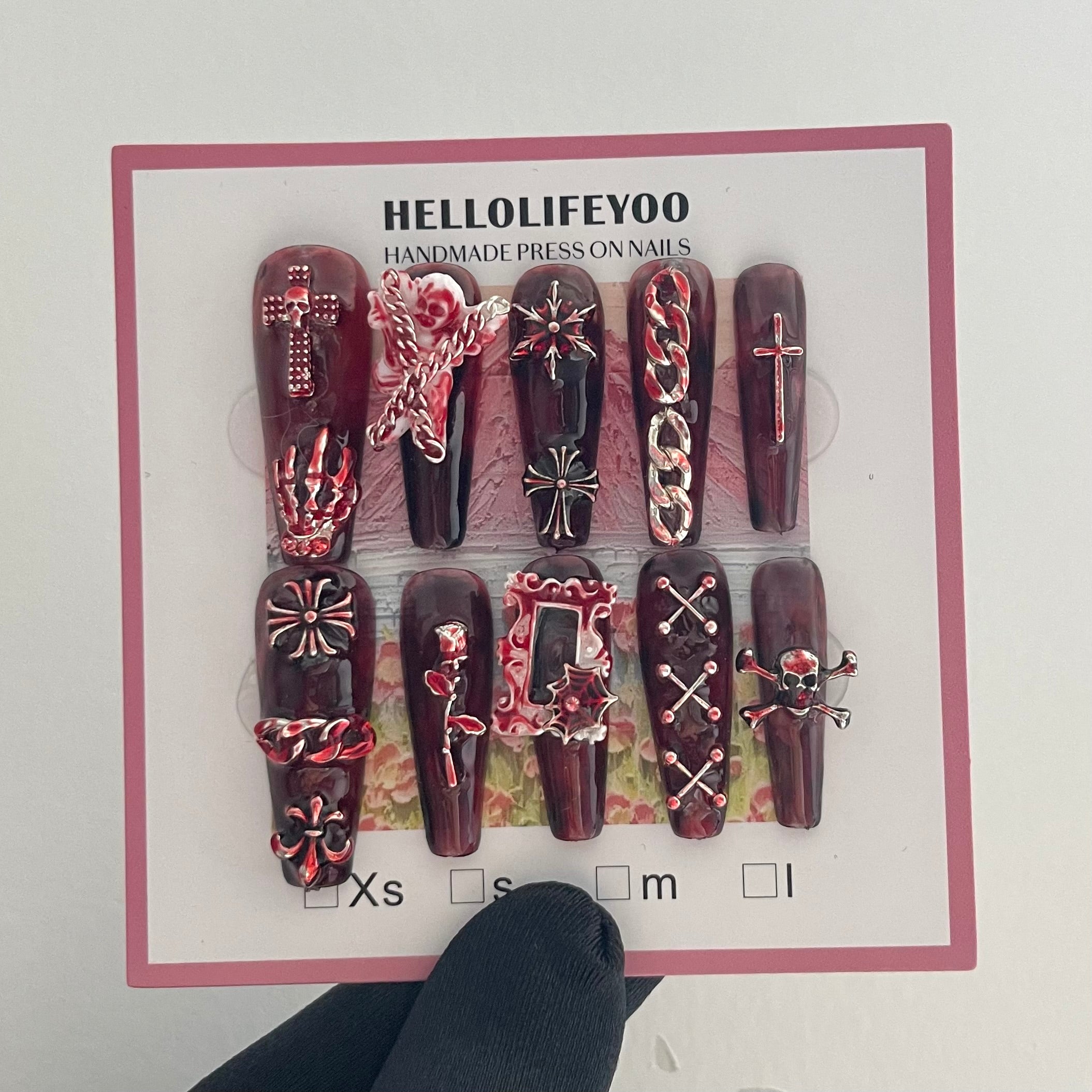 【HALLOWEEN】BLOOD SACRIFICE-TEN PIECES OF HANDCRAFTED PRESS ON NAIL