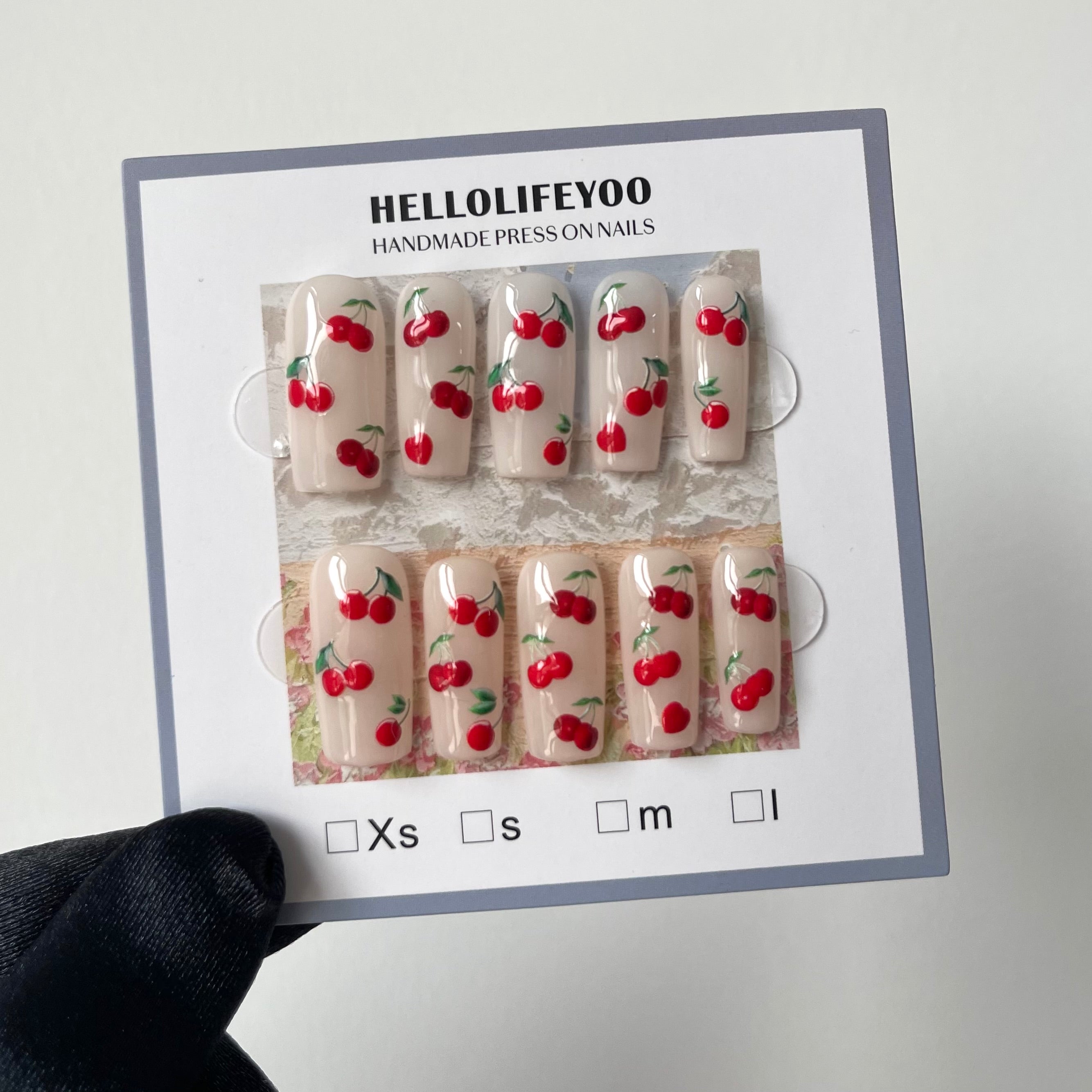 CHERRY- TEN PIECES OF HANDCRAFTED PRESS ON NAIL