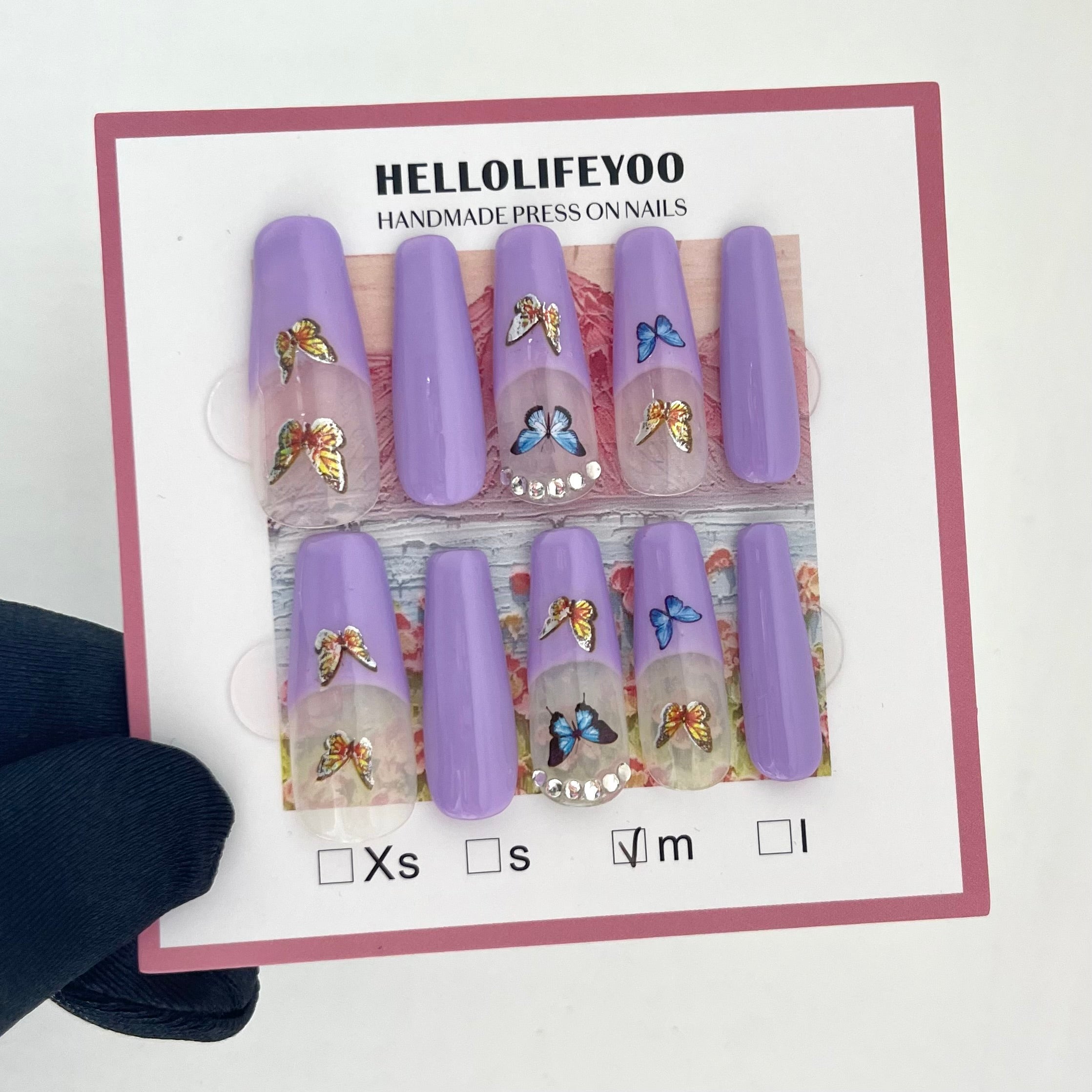 PURPLE BUTTERFLY-TEN PIECES OF HANDCRAFTED PRESS ON NAIL