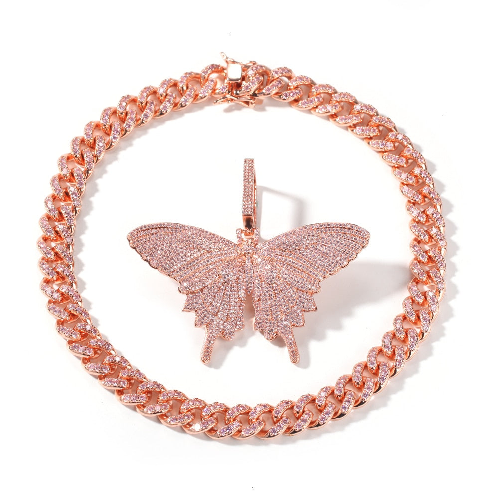 Rose Gold Cuban Link Butterfly Necklace