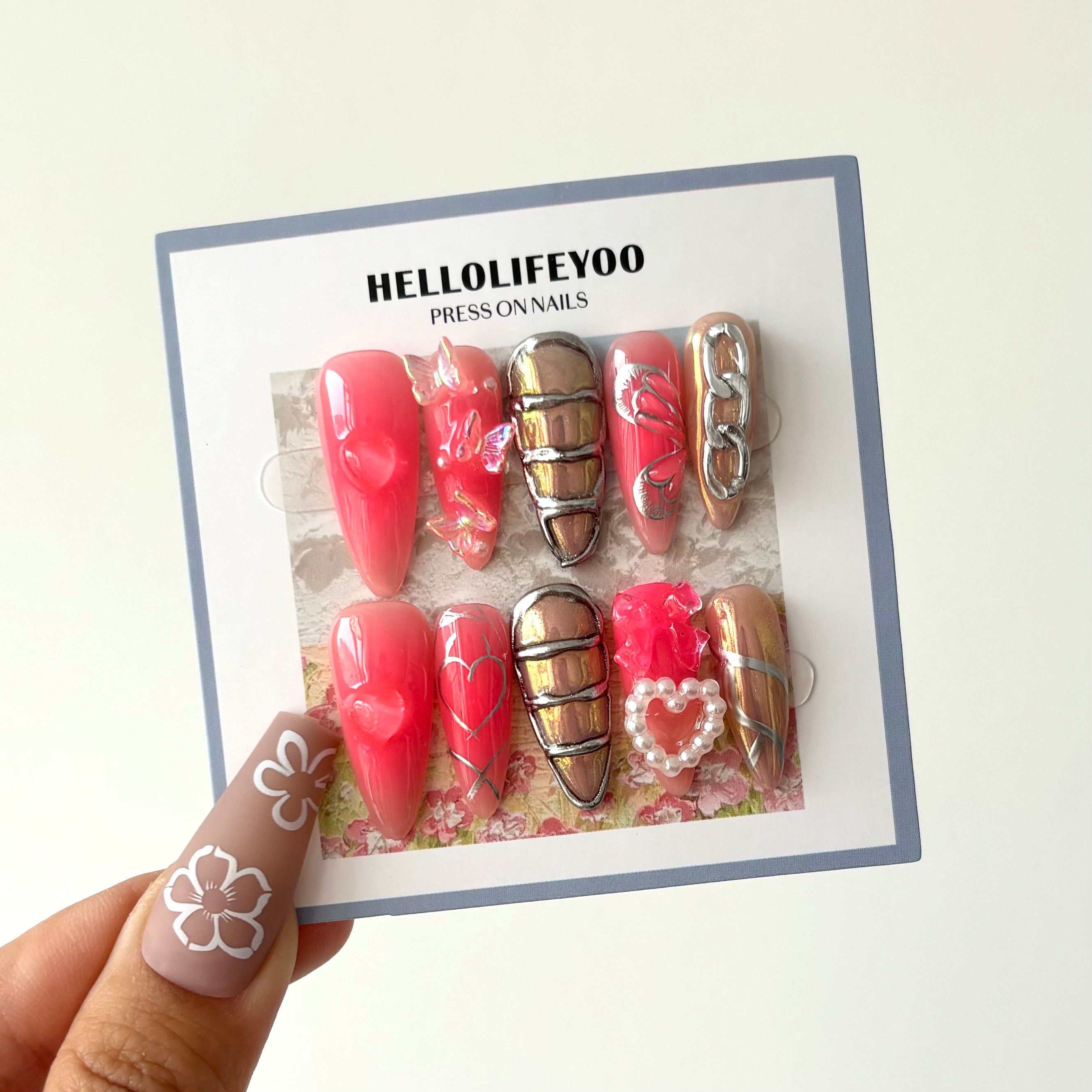 LOVE LOVE-TEN PIECES OF HANDCRAFTED PRESS ON NAIL