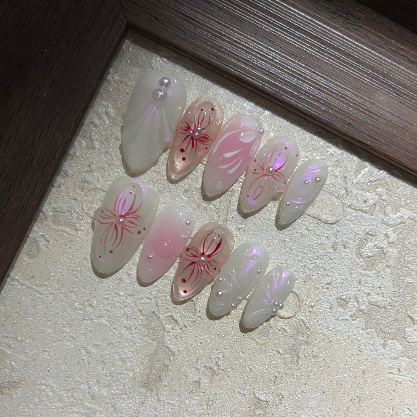SPRING-3D FLOWER TEN PIECES OF HANDCRAFTED PRESS ON NAIL