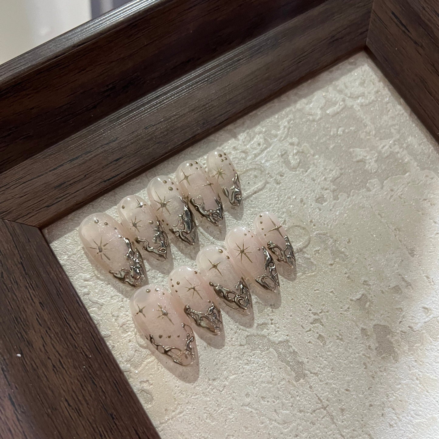 SIX POINTED STAR-TEN PIECES OF HANDCRAFTED PRESS ON NAIL
