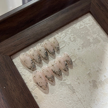 SIX POINTED STAR-TEN PIECES OF HANDCRAFTED PRESS ON NAIL