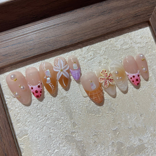 3D FLOWER-TEN PIECES OF HANDCRAFTED PRESS ON NAIL