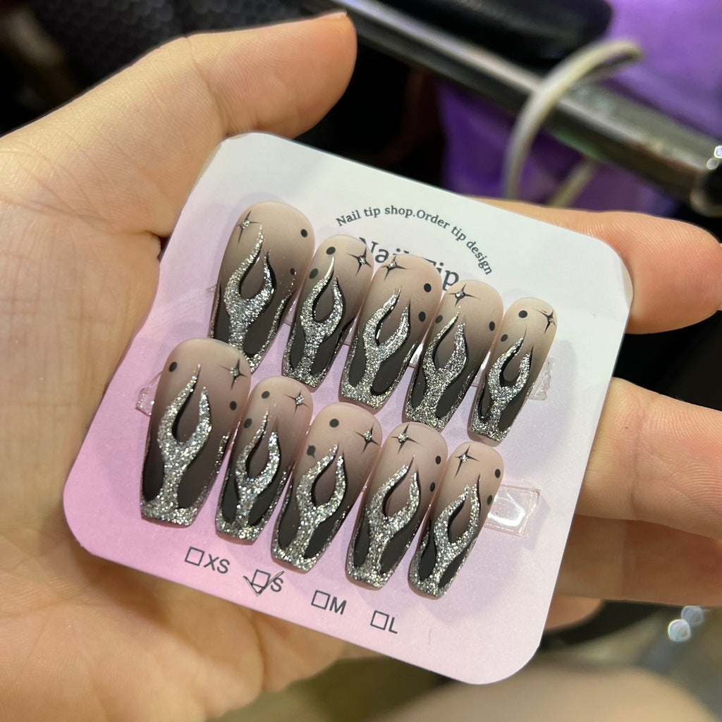FLAME-TEN PIECES OF HANDCRAFTED PRESS ON NAIL