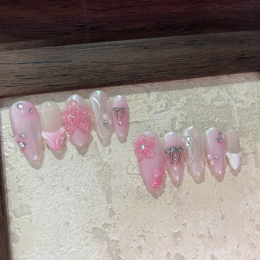 PICTURESQUE-TEN PIECES OF 3D FLOWER HANDCRAFTED PRESS ON NAIL