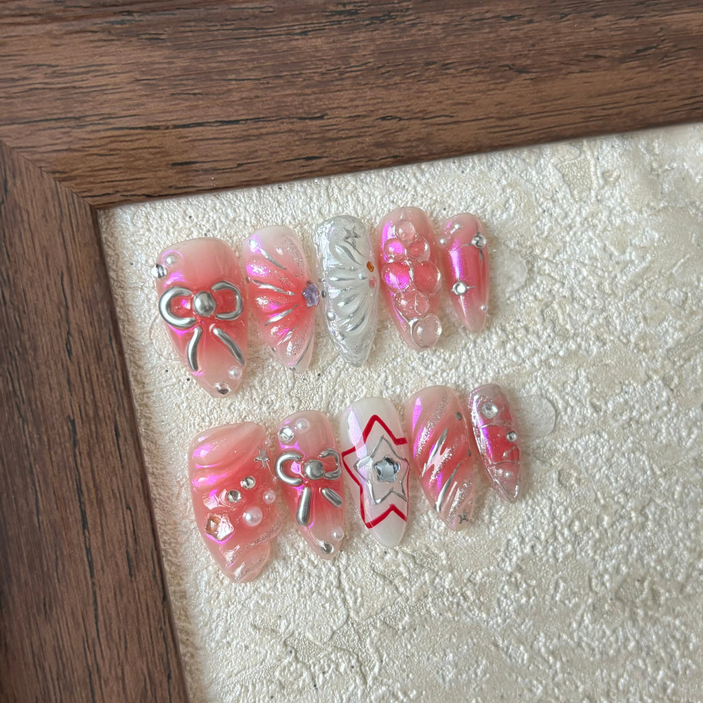 TO CHERISH-TEN PIECES OF 3D ALMOND HANDCRAFTED PRESS ON NAIL