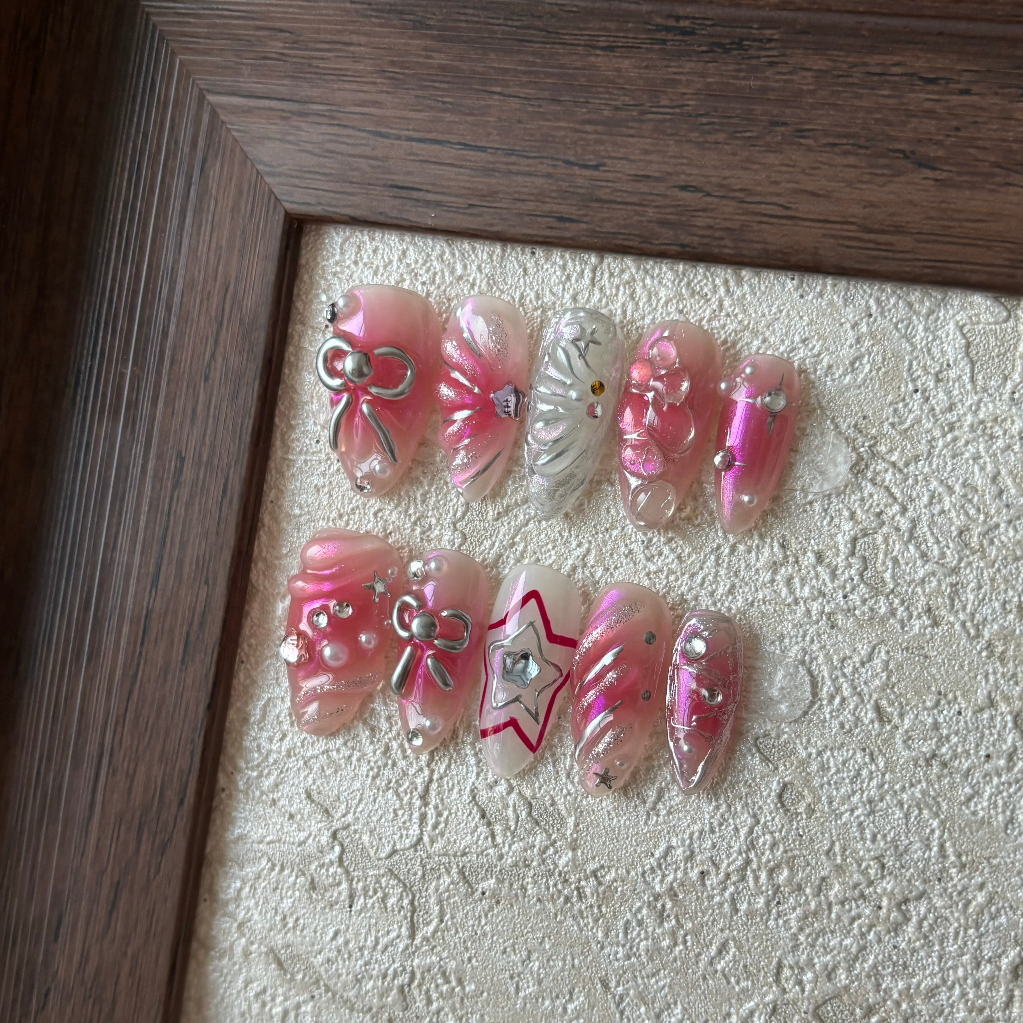 TO CHERISH-TEN PIECES OF 3D FLOWER HANDCRAFTED PRESS ON NAIL