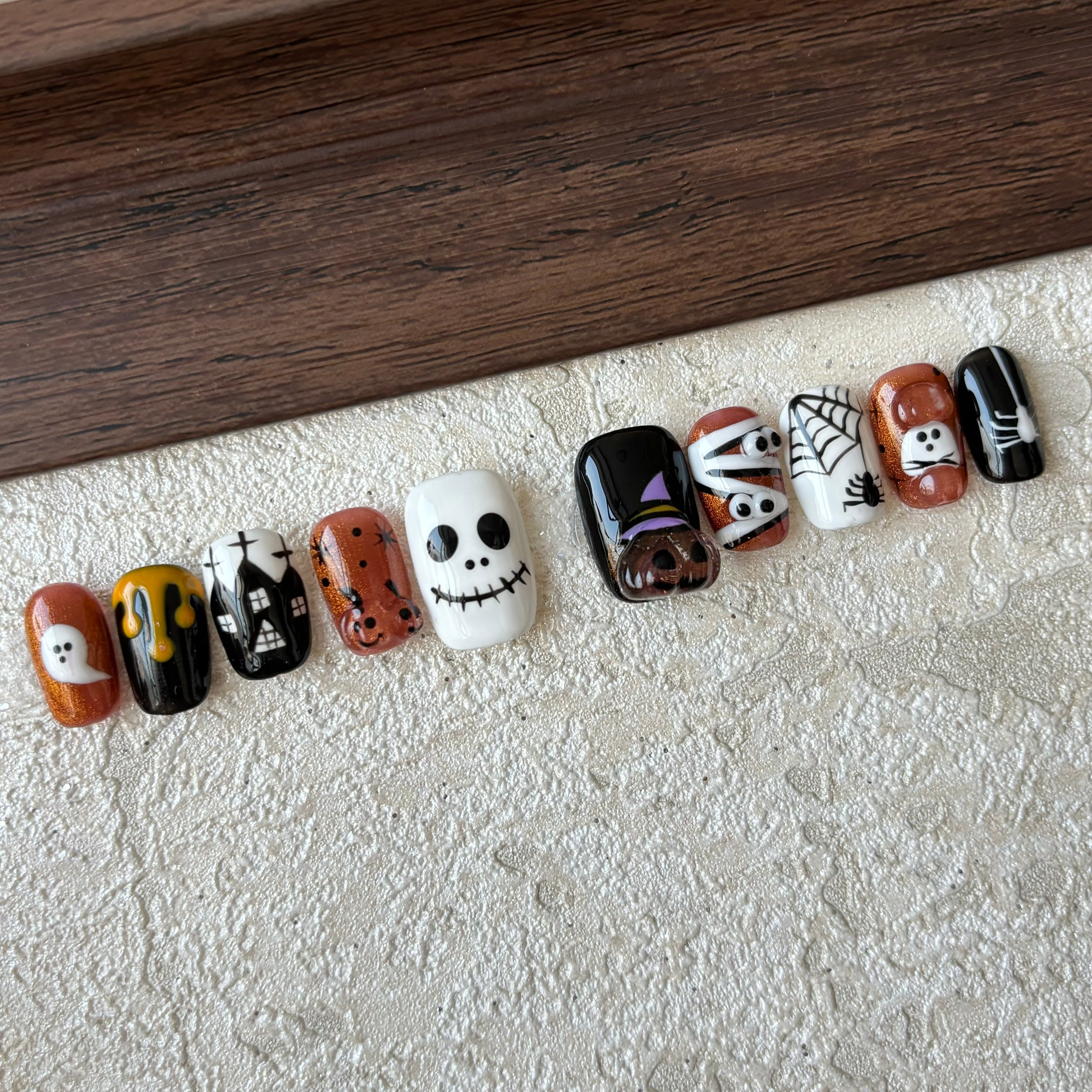 [HALLOWEEN] PUMPKIN GHOST -TEN PIECES OF HANDCRAFTED PRESS ON NAIL