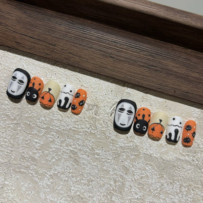 [HALLOWEEN] PUMPKIN GHOST -TEN PIECES OF HANDCRAFTED PRESS ON NAIL