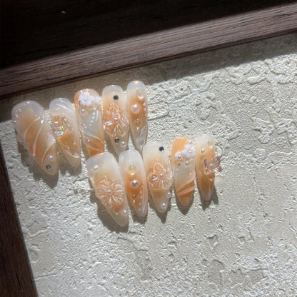 MAGICAL NIGHT-3D FLOWER TEN PIECES OF HANDCRAFTED PRESS ON NAIL