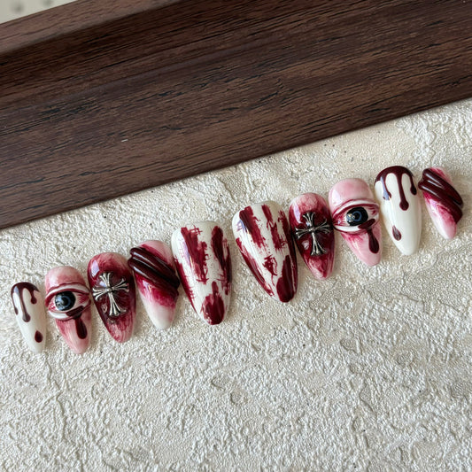[HALLOWEEN]BLOOD AND TEARS-TEN PIECES OF HANDCRAFTED PRESS ON NAIL